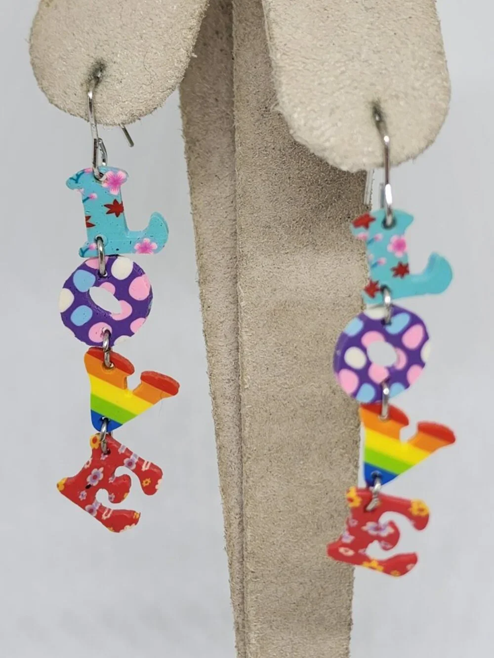 LOVE Long Multi Color Rainbow Dangle Pierced Light Weight Fashion Earrings
